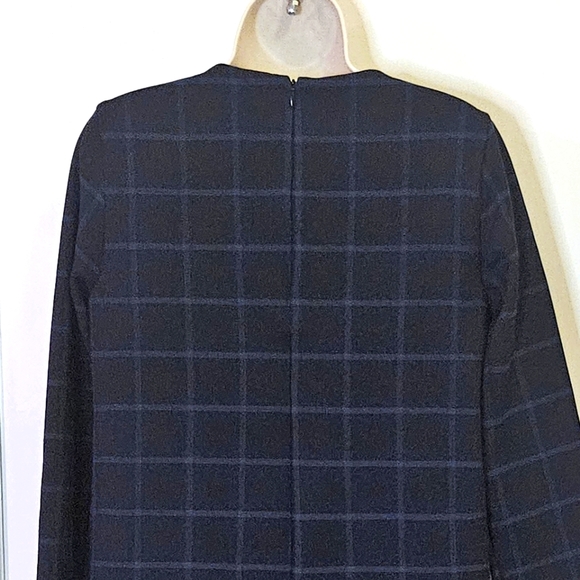 ZARA Trafaluc Collection Navy Blue Plaid Long Sleeve Ruffle Hem Dress, Large - Picture 6 of 15